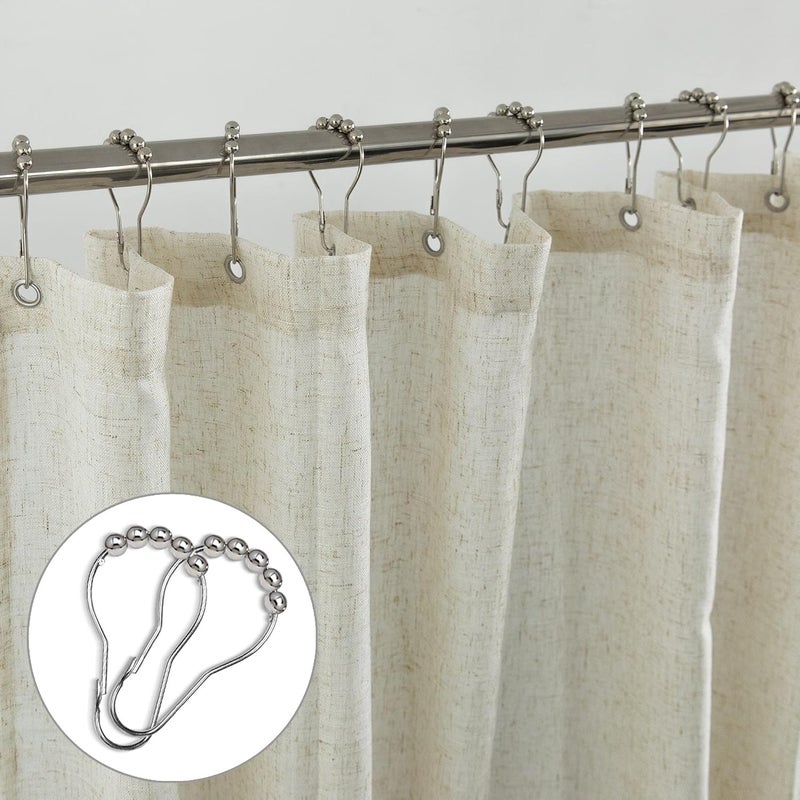 KOUFALL Natural Linen Fabric Shower Curtain Liner Set with Hooks Outdoor Waterproof Water Vintage Country Style Rustic Shower Curtains for Bathroom,Tan Beige,72 x 84 Inch Tall - Image 5